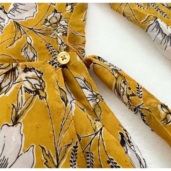 Banana Republic Sz PS SP Yellow Floral Print Chiffon Belted Wrap Top Blouse Dot - Picture 7 of 13